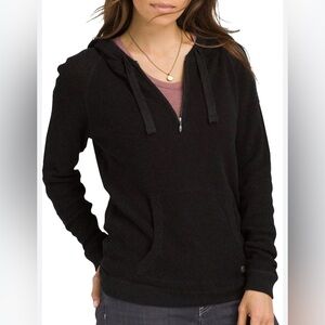 Prana Milani Pullover 1/4 Zip Hoodie Organic Waffle Knit Cotton Sz Small Black